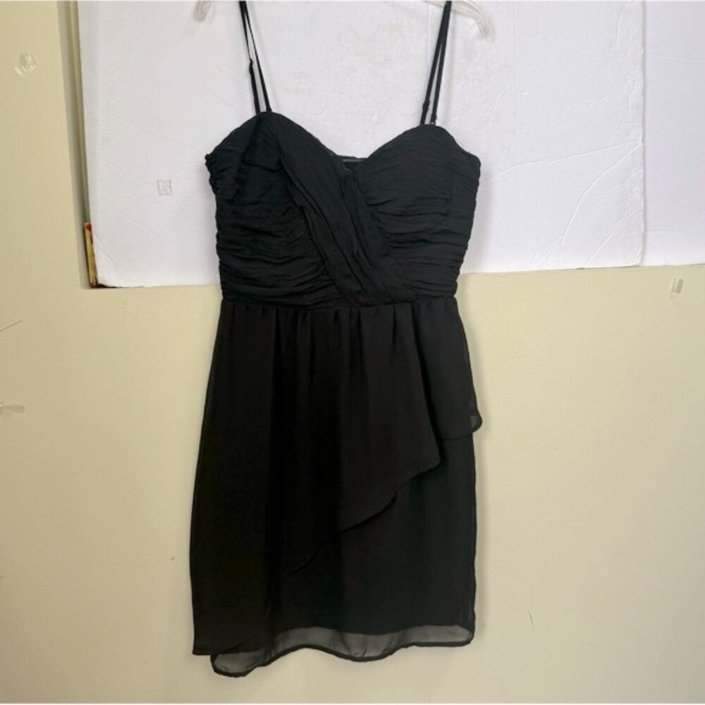 Guess NWOT Chiffon Evening Dress Ruched Sweetheart Faux Wrap Skirt Ruffle Draped - Picture 2 of 16